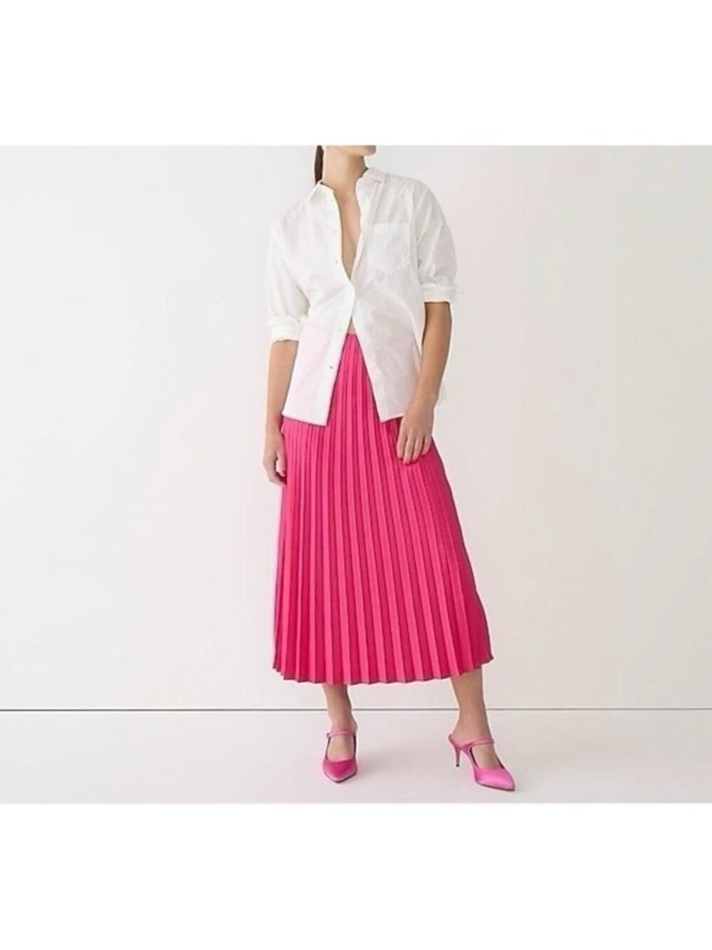 J.Crew Pleated Midi Skirt Size 10 Radiant Fuchsia
